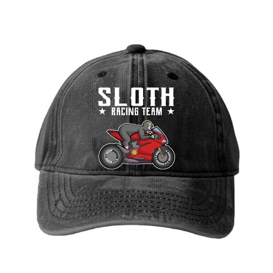Sloth Racing Team Biker Motorcycle Gift Washed Denim Baseball Caps