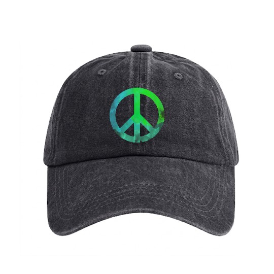 Peace green blue watercolor colorful gift symbol Washed Denim Baseball Caps