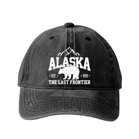 Alaska - The Last Frontier Grizzly Bear Souvenir Washed Denim Baseball Caps