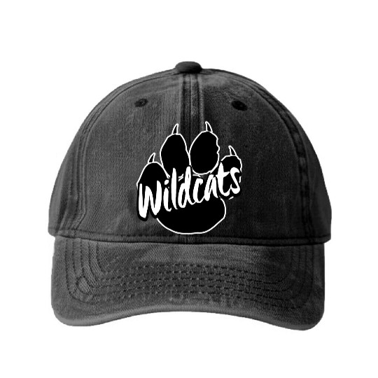 Wildcats Paw Print Back To School Spirit Mascot Washed Denim Baseball Caps