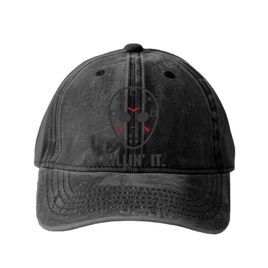 Killin It Friday 13TH Halloween Jason Mask Washed Denim Baseball Caps