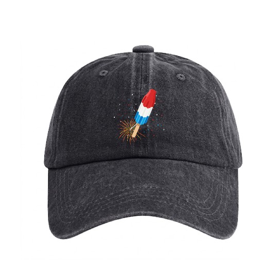 Fireworks Popsicle American Flag 4th of July Washed Denim Baseball Caps