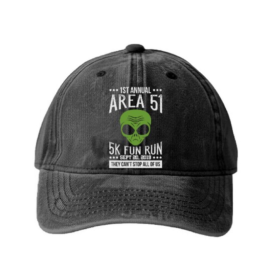 Area 51 Alien Fun run Washed Denim Baseball Caps