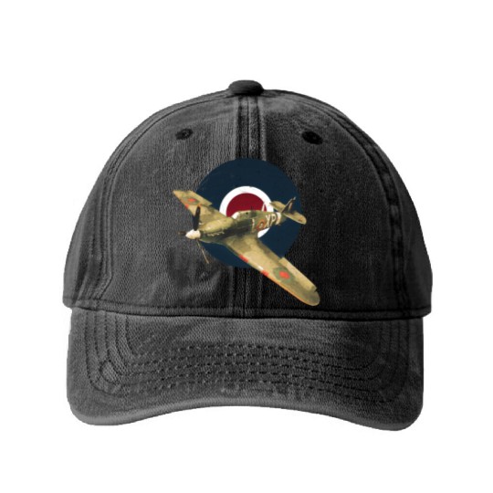 Hawker Hurricane RAF WW2 Fighter Plane Washed Denim Baseball Caps