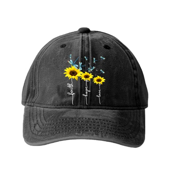 Faith hope love sunflower Washed Denim Baseball Caps