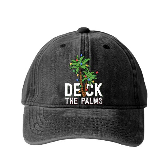 Deck The Palm Tree Lights Tropical Hawaii Family Washed Denim Baseball Caps