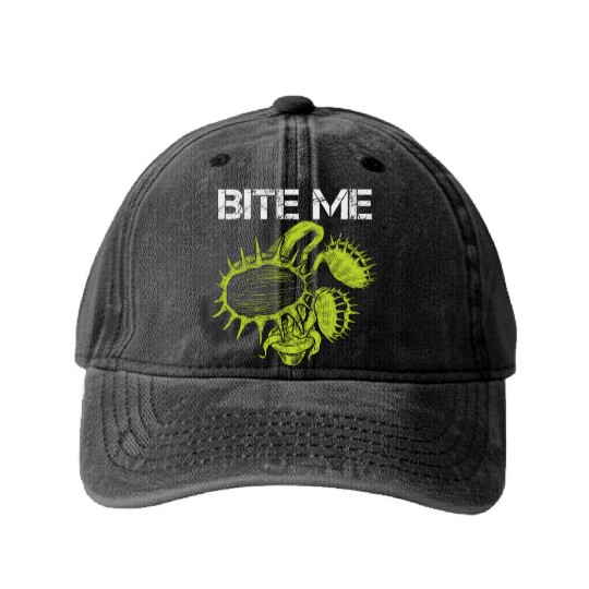 Carnivorous Plant Venus Fly Trap Lover Bite Me Washed Denim Baseball Caps