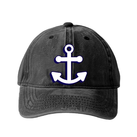 Nautical boat anchor in navy blue and white 3D Washed Denim Baseball Caps