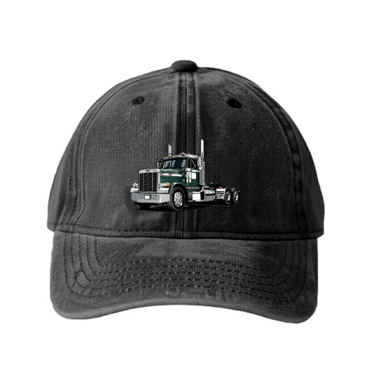 Green Semi Truck Washed Denim Baseball Caps