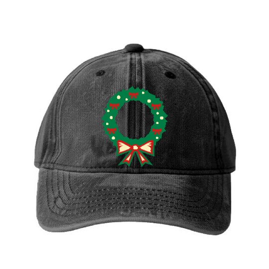 christmas wreath Washed Denim Baseball Caps