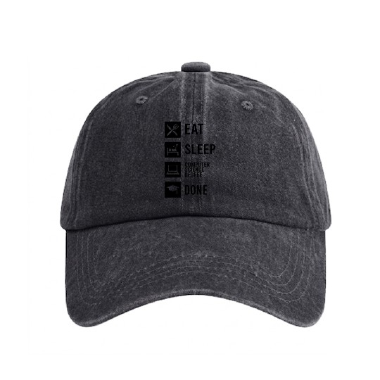 Eat Sleep Computer Science Degree Done - Black Washed Denim Baseball Caps