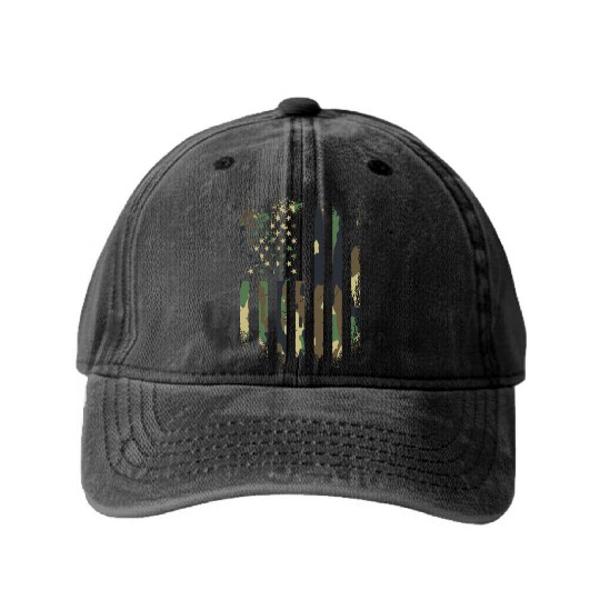 Camouflage Distressed american military Flag Washed Denim Baseball Caps