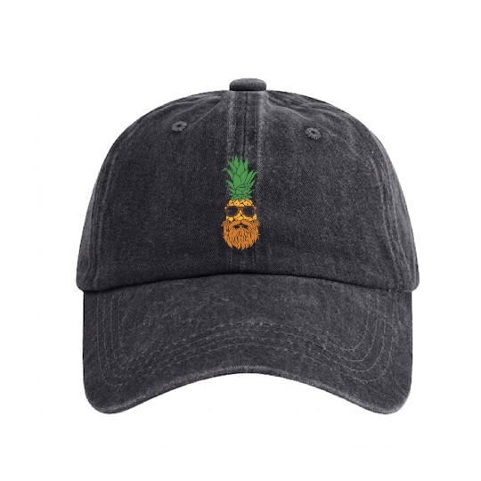 Pineapple Bearded Man Fruit Hawaii Mustache Gift Washed Denim Baseball Caps