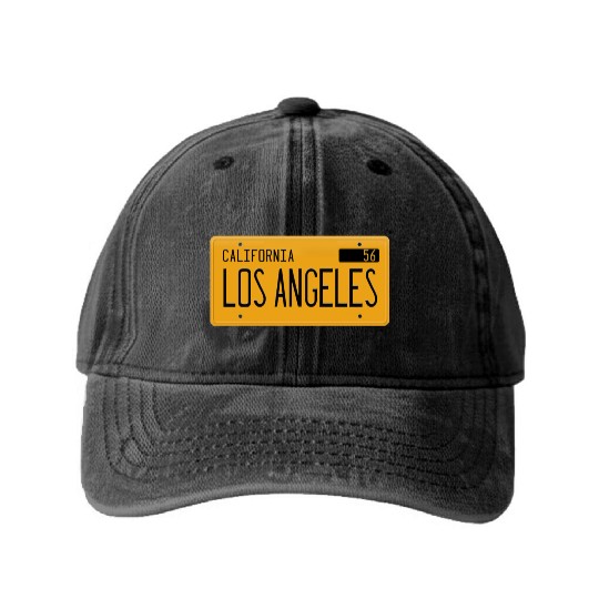 Los Angeles California 1956 yellow license plate Washed Denim Baseball Caps