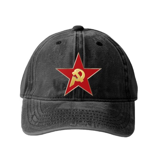 Hammer and sickle Washed Denim Baseball Caps