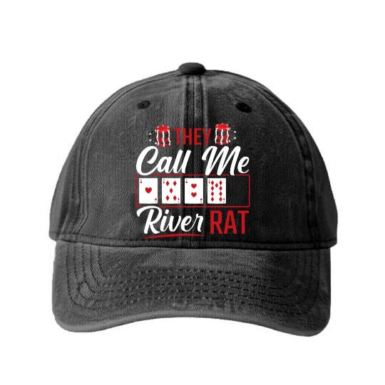 River Rat Funny Poker Player Texas Holdem Lucker Washed Denim Baseball Caps