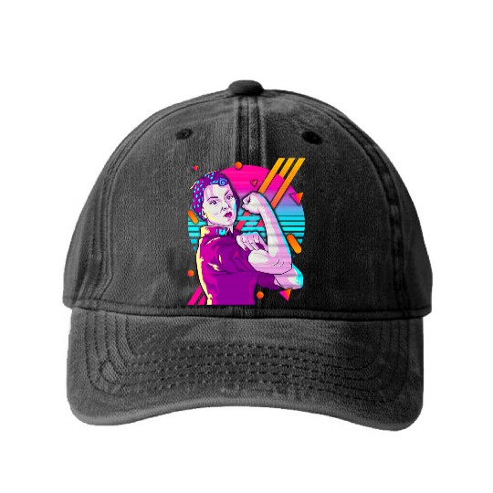 Rosie The Riveter Vaporwave Washed Denim Baseball Caps