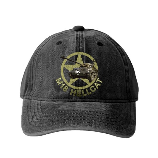 M18 Hellcat WW2 American Tank Destroyer Washed Denim Baseball Caps