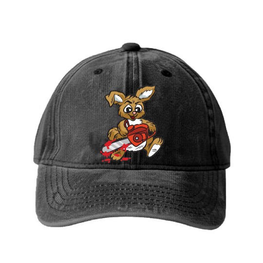 BAD BUNNY WITH CHAINSAW Washed Denim Baseball Caps