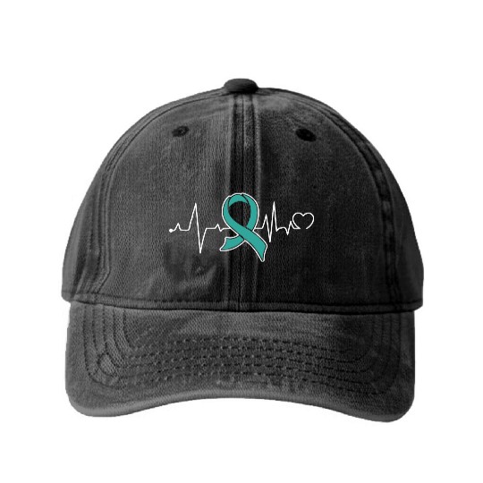 Heart beat- Ovarian Cancer Awareness Washed Denim Baseball Caps