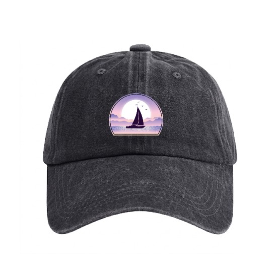Sailboat Yachting Graphic Boating Nautical Captain Washed Denim Baseball Caps