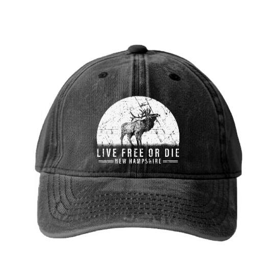 Live Free or Die New Hampshire Hiking Washed Denim Baseball Caps