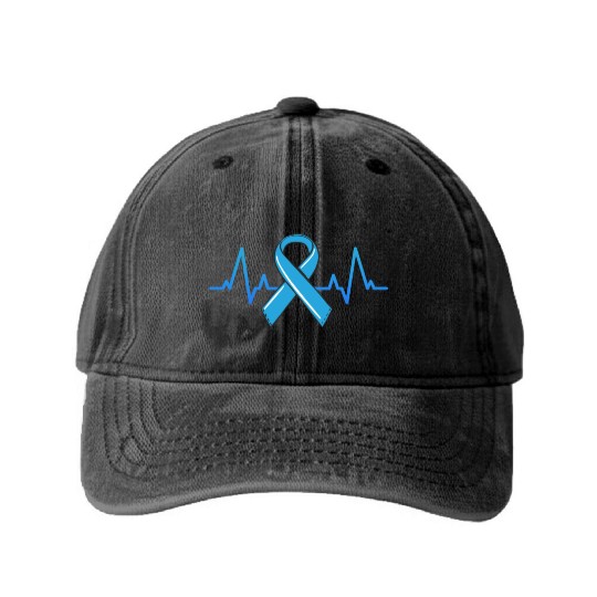 Prostate Cancer Fighter Heartbeat Washed Denim Baseball Caps Blue Ribbon