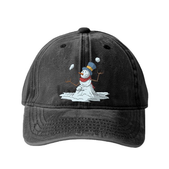 Snowman juggling Washed Denim Baseball Caps