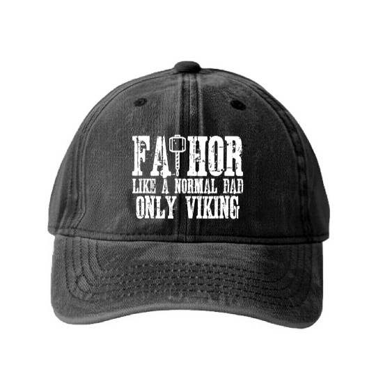 Fa-Thor Funny Vikings Fathers Day Washed Denim Baseball Caps