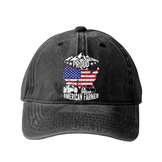 Proud American Farmer, Organic Farmer, Farmer Amer Washed Denim Baseball Caps