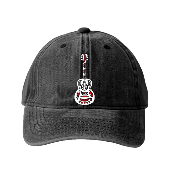 Haida Guitar T Tattoo Musician Gift Idea Washed Denim Baseball Caps