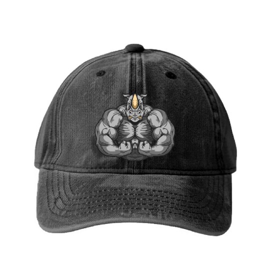 Bodybuilder Rhino Toning Rhinoceros Fitness Washed Denim Baseball Caps