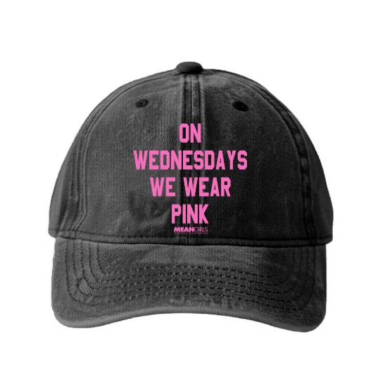 Mean Girls Pink On Wednesday Square Text Washed Denim Baseball Caps