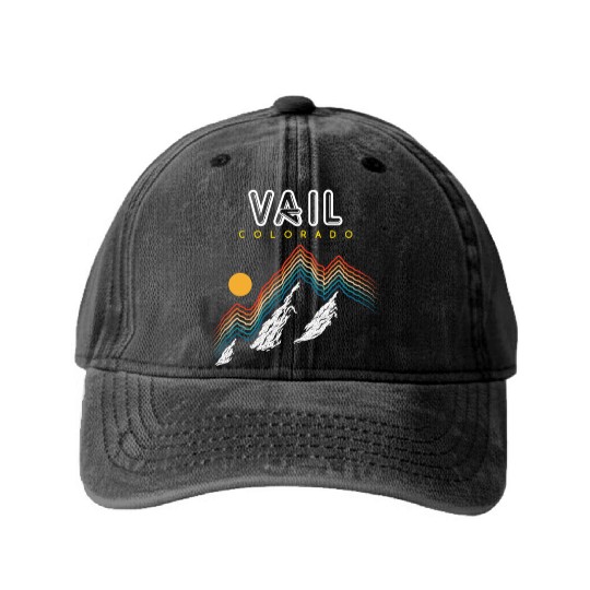 Vail Colorado Usa Ski Resort 1980S Retro Washed Denim Baseball Caps