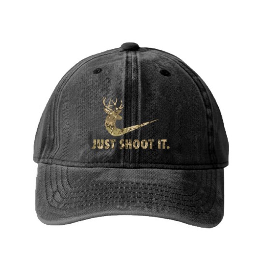 Just Shoot It Funny Deer Hunting Camouflage Washed Denim Baseball Caps