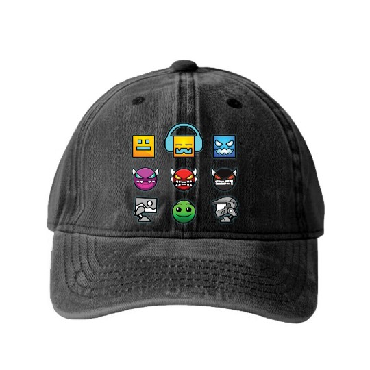 geometry dash insane Washed Denim Baseball Caps