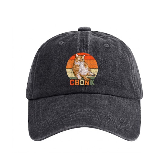 Funny Overweight Chubby Chonk Cat Meme Memes Washed Denim Baseball Caps
