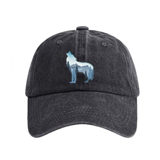 Alpha Wolf Art - Nature Background Washed Denim Baseball Caps