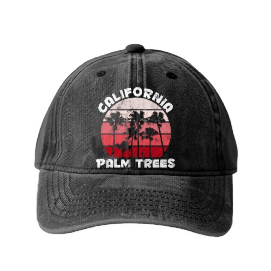 California Palm Trees Malibu Washed Denim Baseball Caps