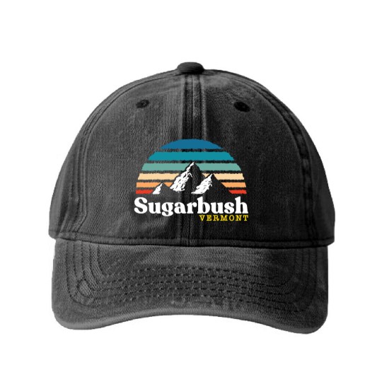 Sugarbush Vermont Usa Ski Resort 1980S Retro Washed Denim Baseball Caps