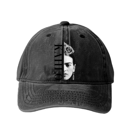 Frida Kahlo Split Portrait Washed Denim Baseball Caps