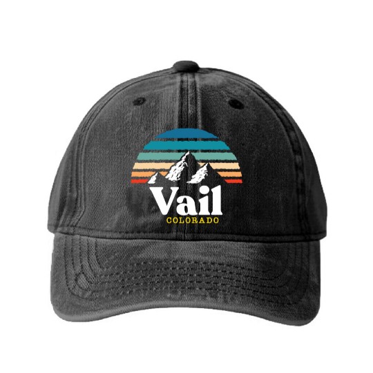 Vail Colorado Usa Ski Resort 1980S Retro Gift Washed Denim Baseball Caps