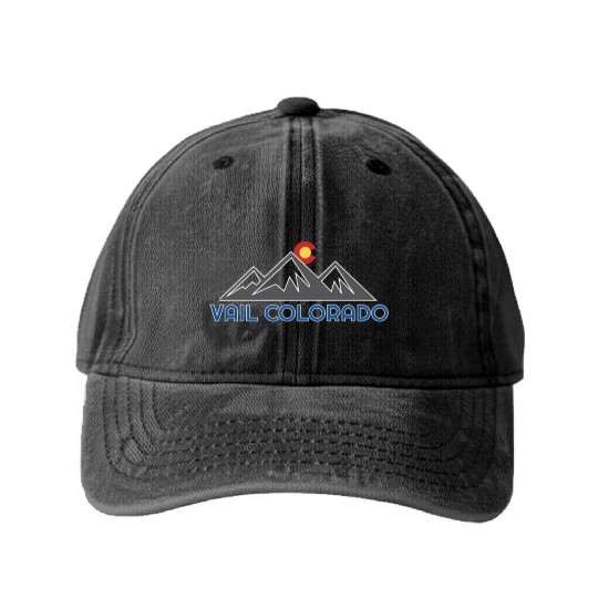 Vail Colorado Rocky Mountain Washed Denim Baseball Caps