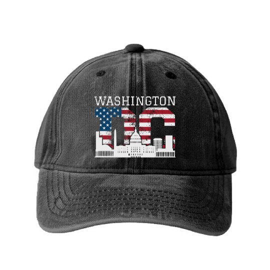 Washington Dc Capitol Hill Usa Flag Souvenir Gift Washed Denim Baseball Caps