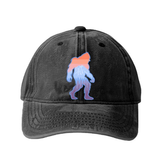 Mt Rainier Bigfoot Sasquatch Washed Denim Baseball Caps