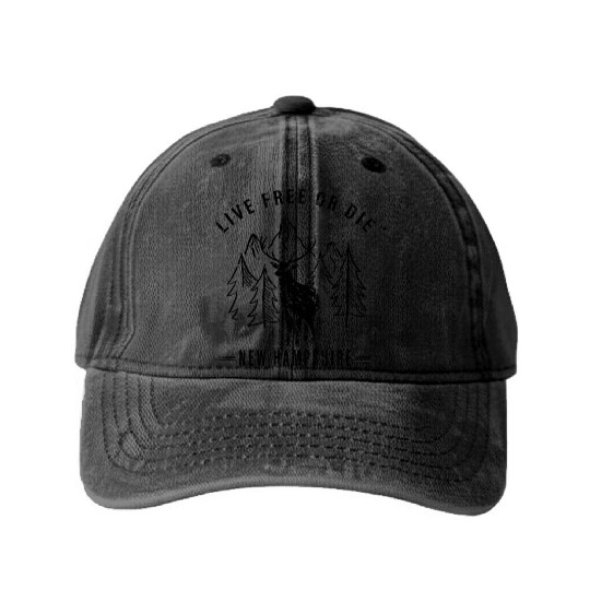 Live Free or Die New Hampshire Hiking Washed Denim Baseball Caps