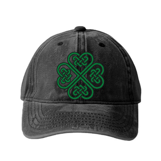 Irish Celtic Knot Shamrock Heart St Patricks Day Washed Denim Baseball Caps