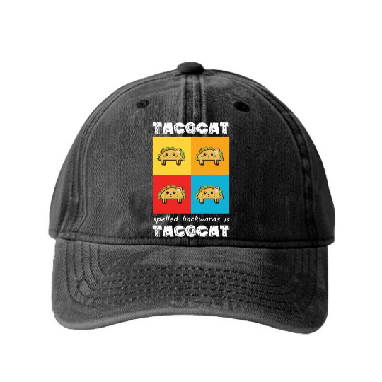 Funny Taco Cat Tacocat Spelled Backwards Palindrom Washed Denim Baseball Caps