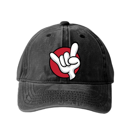 Rock On Heavy Metal Hard Rock Hand Sign Cartoon Washed Denim Baseball Caps