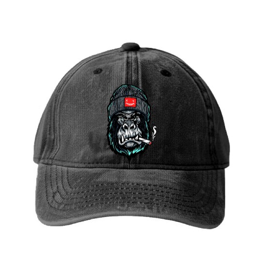 Hypebeast, Gorilla, Ape, Street Gorilla Washed Denim Baseball Caps
